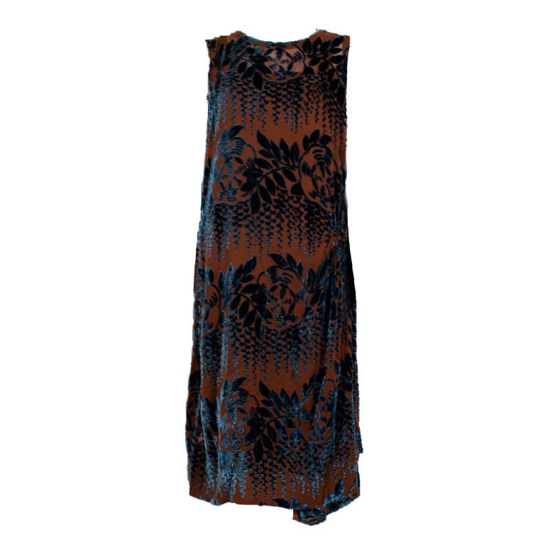 1920’s Brown and Blue Silk Devoré Velvet Evening Dress at 1stDibs