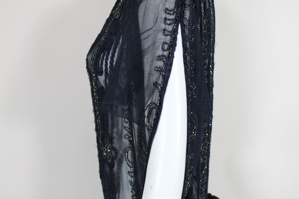 1920s Sheer Navy Beaded Chiffon Party Dress For Sale 3