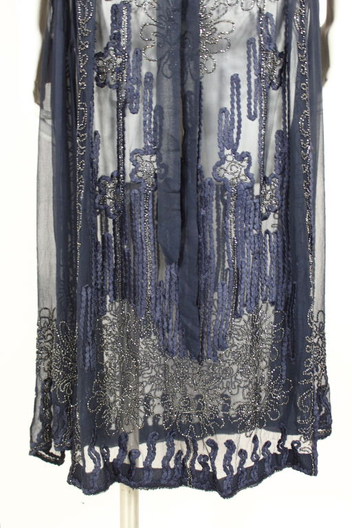 1920s Sheer Navy Beaded Chiffon Party Dress For Sale 4