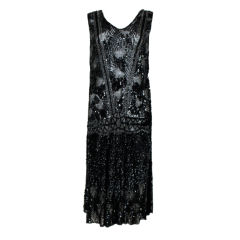 Antique 1920s Black Sequined Starburst Flapper Dress