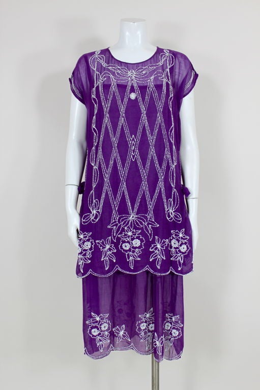 1920’s Beaded Purple Cotton Dress with Tunic