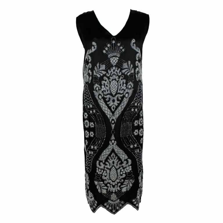 1920’s Beaded Deco Floral Satin FlapperDress