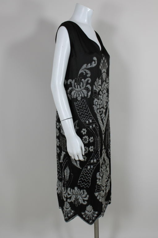 Women's 1920’s Beaded Deco Floral Satin FlapperDress