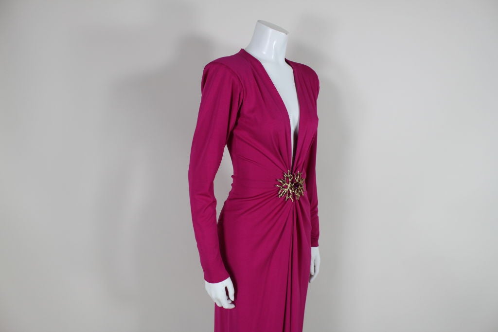 Women's YSL Fuschia Jersey Cocktail Dress with Coral Medallion