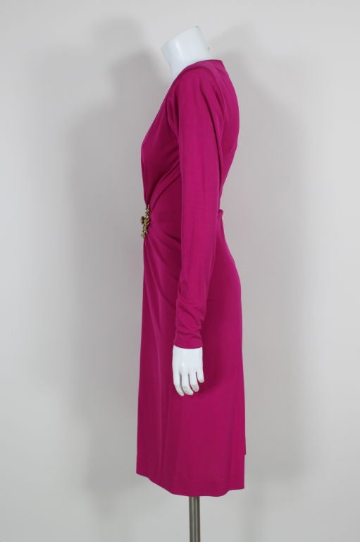 YSL Fuschia Jersey Cocktail Dress with Coral Medallion 1