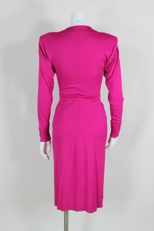 YSL Fuschia Jersey Cocktail Dress with Coral Medallion 2