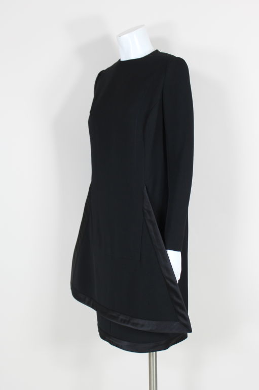 Pierre Cardin 1960s Space Age Black Wool Dress In Excellent Condition In Los Angeles, CA