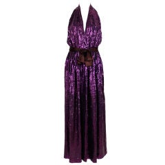 Bill Blass Violet Sequined Halter Gown