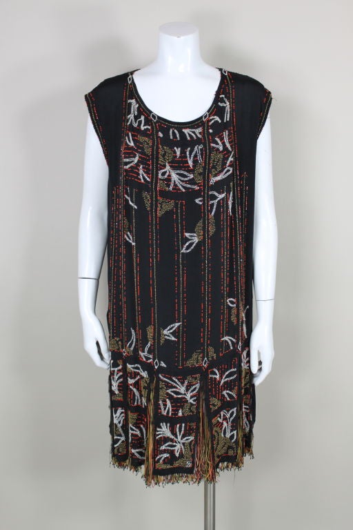 Black 1920s Art Deco Beaded Party Dress with Silk Velvet Jacket For Sale