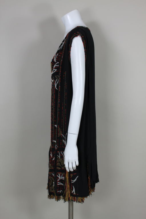 1920s Art Deco Beaded Party Dress with Silk Velvet Jacket For Sale 2