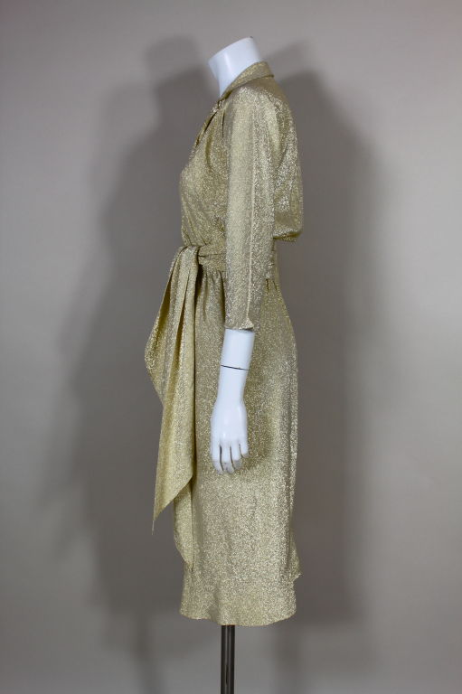 Halston Lurex and Silk Gold Wrap Dress at 1stdibs