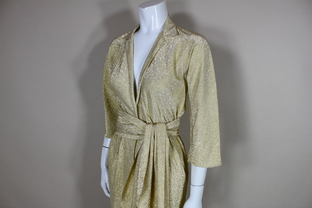 Halston Lurex and Silk Gold Wrap Dress at 1stdibs