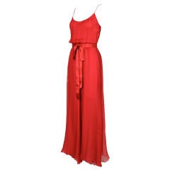 Vintage Chanel Red Silk Chiffon Belted Gown