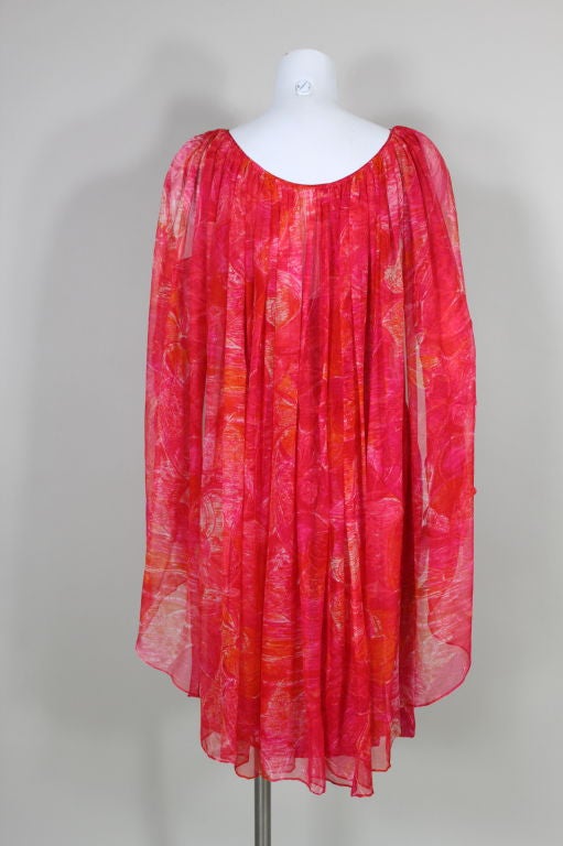 Pierre Cardin Tropical Floral Silk Dress with Cape at 1stdibs