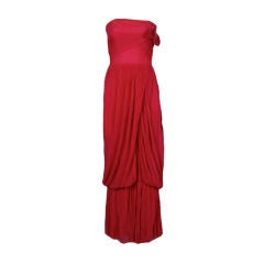 Sophie of Saks Hot Pink Crinkle Chiffon Gown with Wrap