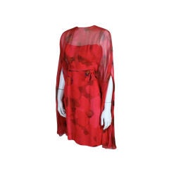 Vintage 1960's Red Floral Chiffon Cocktail Dress