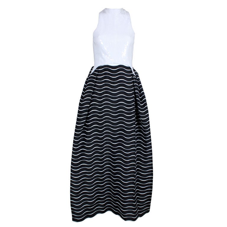 Geoffrey Beene Black and White Sequined Ballgown