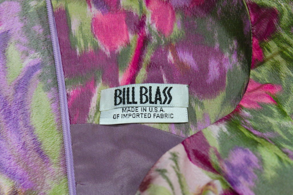 Bill Blass 1980s Garden Floral Chiné Silk Taffeta Party Dress 5