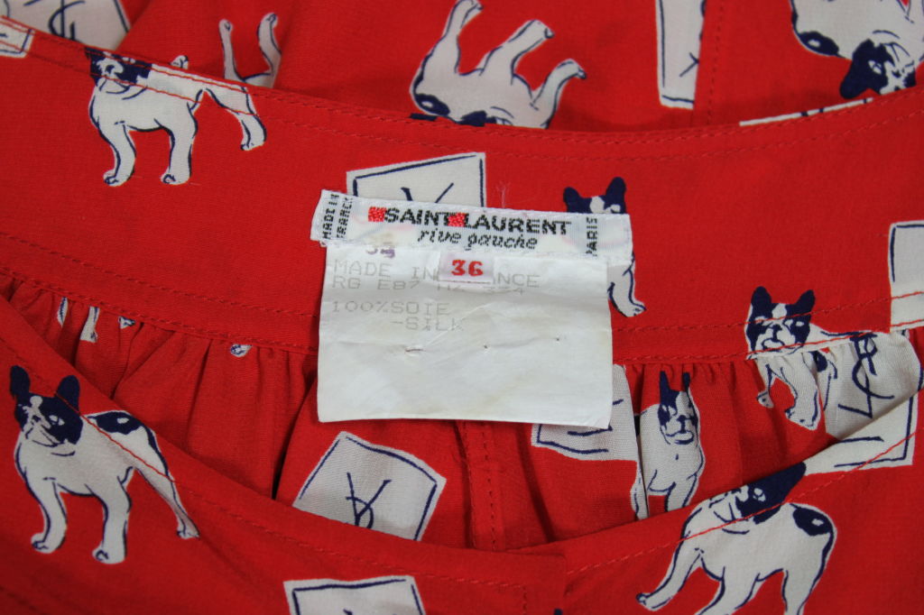 Yves Saint Laurent French Bulldog Print Blouse at 1stDibs