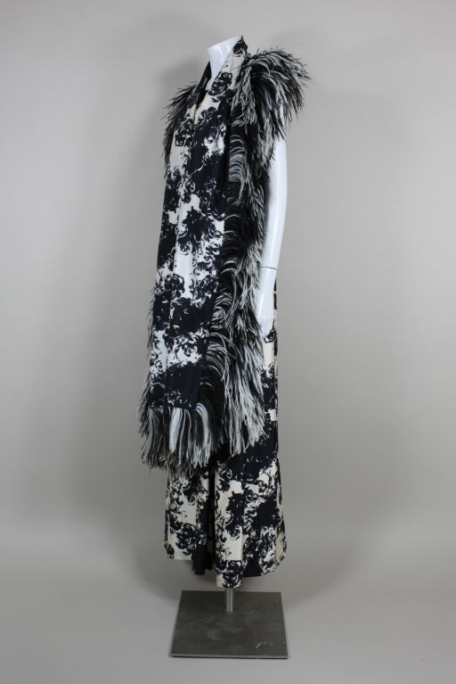 1960s Printed Sophie of Saks Silk Gown with Feather Wrap In Excellent Condition In Los Angeles, CA