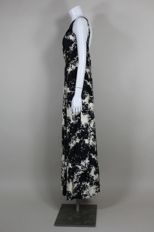 Women's 1960s Printed Sophie of Saks Silk Gown with Feather Wrap