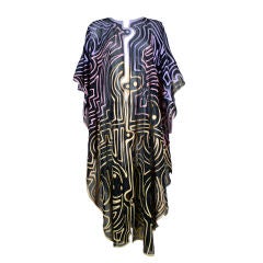 Vintage 1980's Painted Chiffon Cover Up Caftan Cape