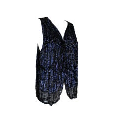 1920's Midnight Blue Sequined and Beaded Vest