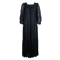 YSL Yves Saint Laurent Chiffon Tiered Peasant Dress