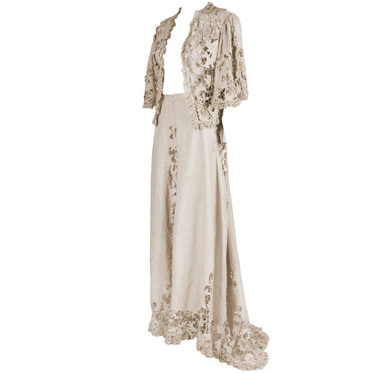 Edwardian Cotton Battenburg Lace & Linen Walking Suit For Sale 5