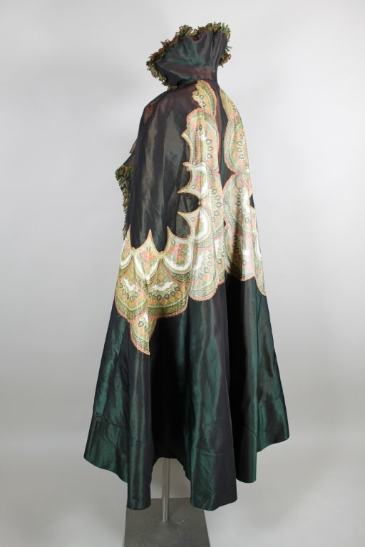 Women's Victorian Iridescent Silk Taffeta Cape w/Floral inserts