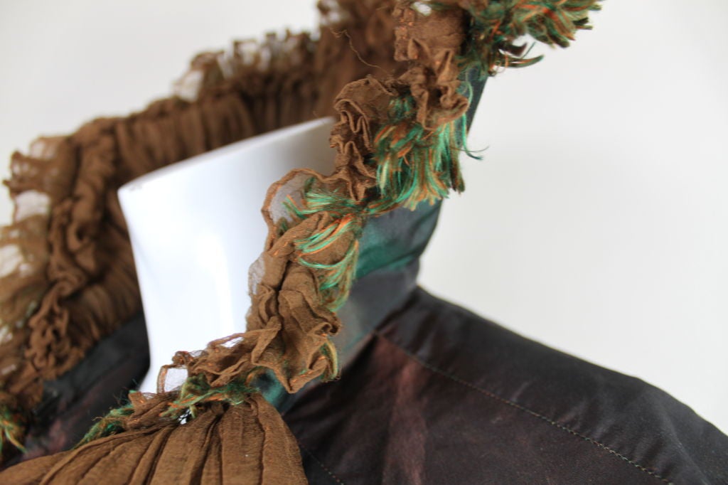 Victorian Iridescent Silk Taffeta Cape w/Floral inserts 6