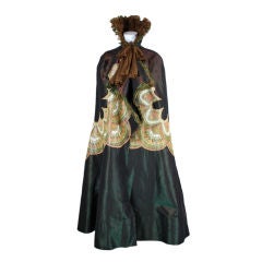 Antique Victorian Iridescent Silk Taffeta Cape w/Floral inserts