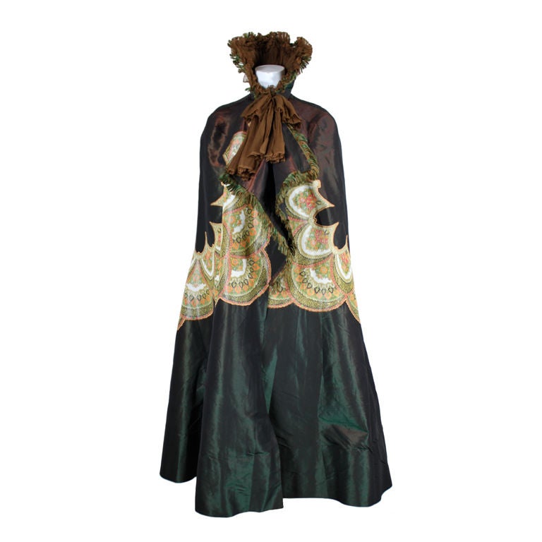 Victorian Iridescent Silk Taffeta Cape w/Floral inserts