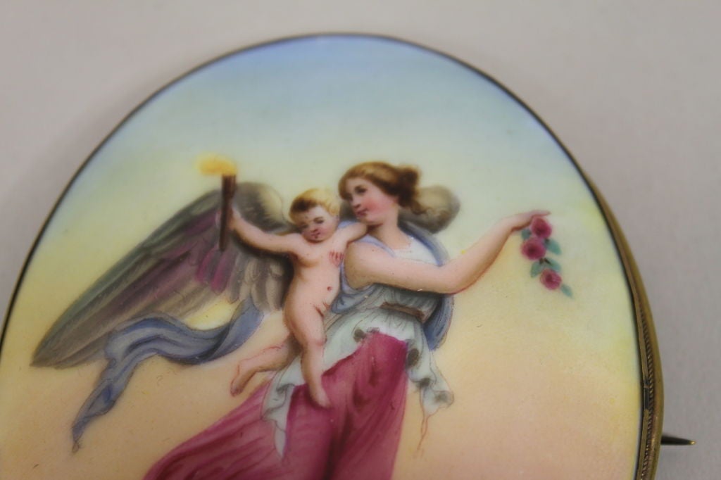 Victorian Handpainted Porcelain Nike Winged Victory Brooch