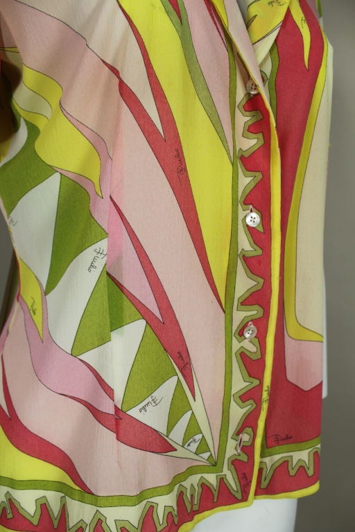 1960's Pucci Geometric Print Silk Crepe Blouse at 1stDibs