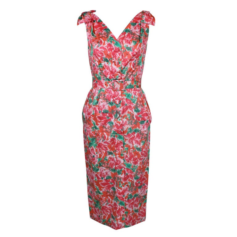 1950's Adele Simpson Floral Cocktail Dress at 1stdibs