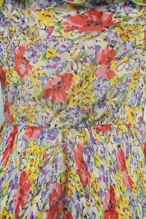 1930's Floral Chiffon Garden Party Dress at 1stDibs