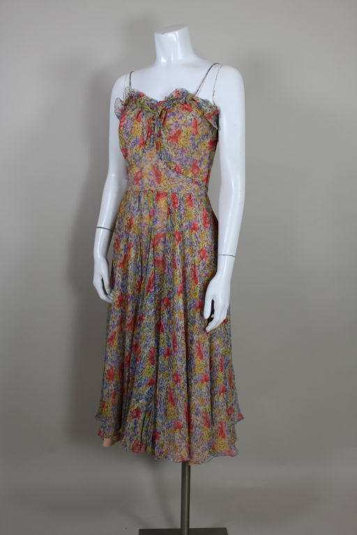 1930's Floral Chiffon Garden Party Dress