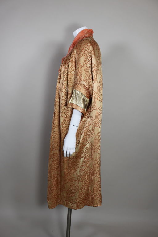 Brown 1920s Apricot Gold Lamé Opera Coat