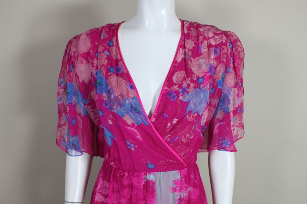 Hanae Mori Floral Silk Wrap Dress 4