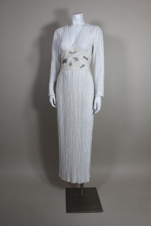 "Mary McFadden Couture "White Pleated Silk Gown