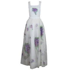 1970's Adolfo Handpainted Organza Pinafore Gown