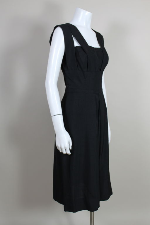 1940s Adrian Black Linen Cocktail Party Dress In Excellent Condition For Sale In Los Angeles, CA