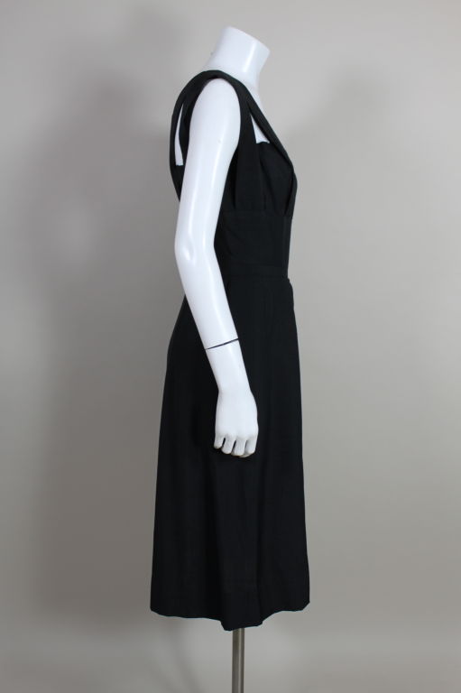 1940s Adrian Black Linen Cocktail Party Dress For Sale at 1stdibs