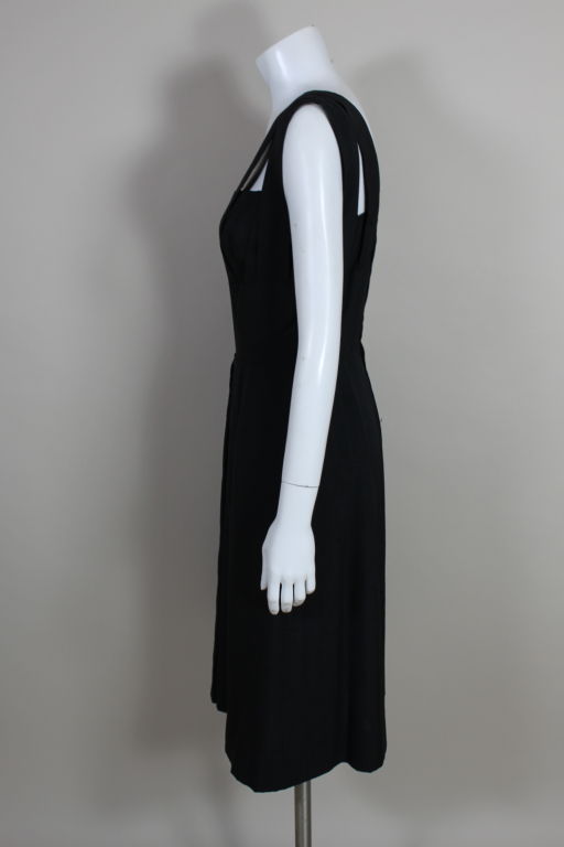 1940s Adrian Black Linen Cocktail Party Dress For Sale at 1stdibs