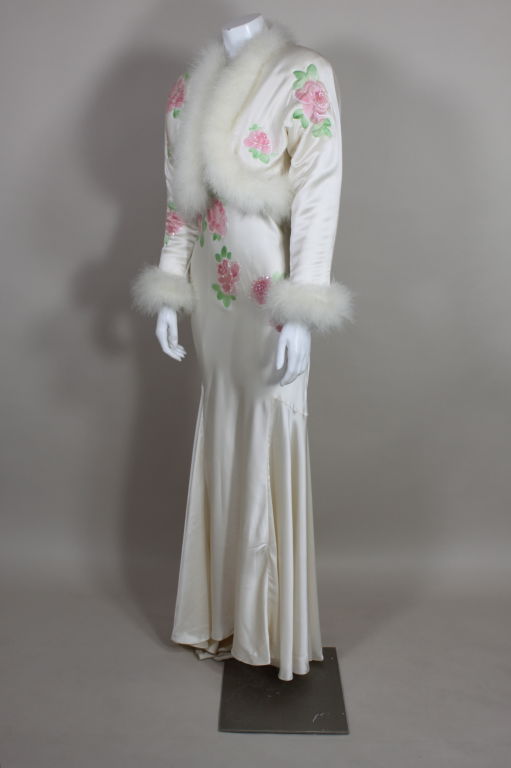 Women's 1970's Bill Tice Silk Bias Gown with Marabou Trimmed Jacket
