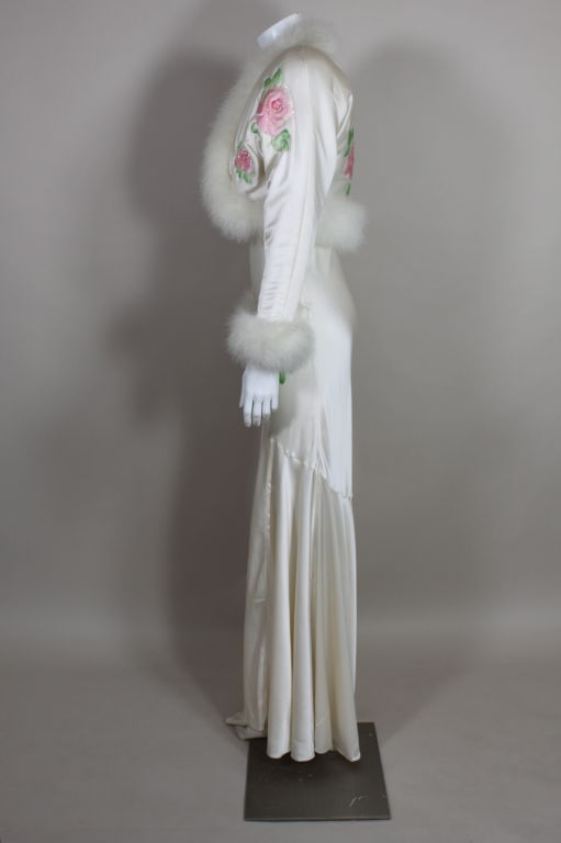1970's Bill Tice Silk Bias Gown with Marabou Trimmed Jacket 1