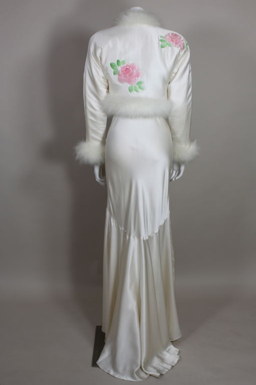 1970's Bill Tice Silk Bias Gown with Marabou Trimmed Jacket 2