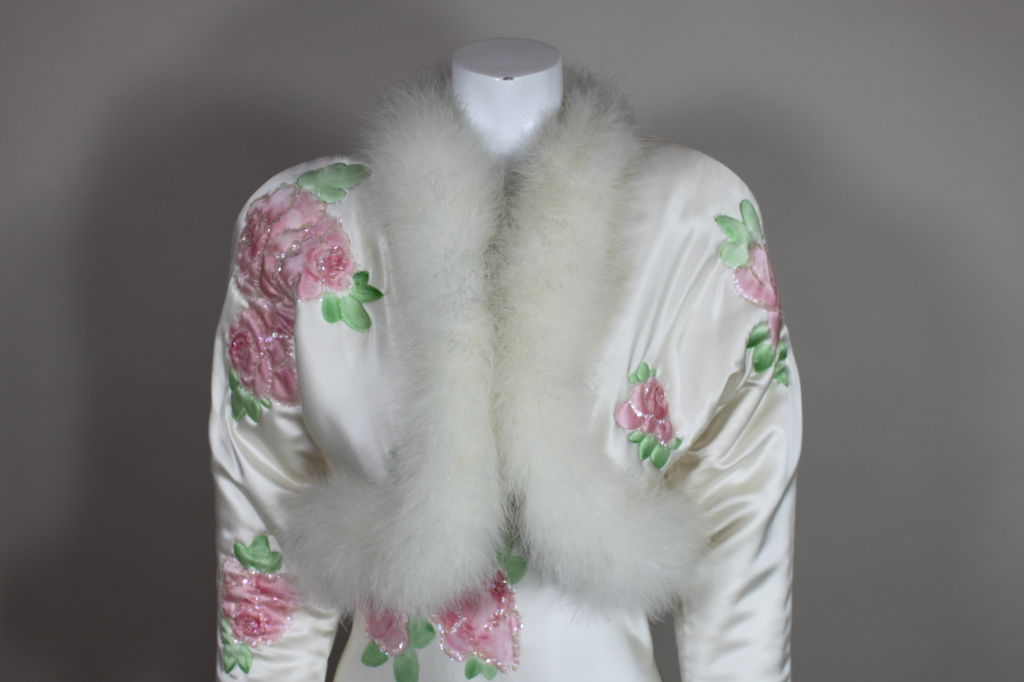 1970's Bill Tice Silk Bias Gown with Marabou Trimmed Jacket 3