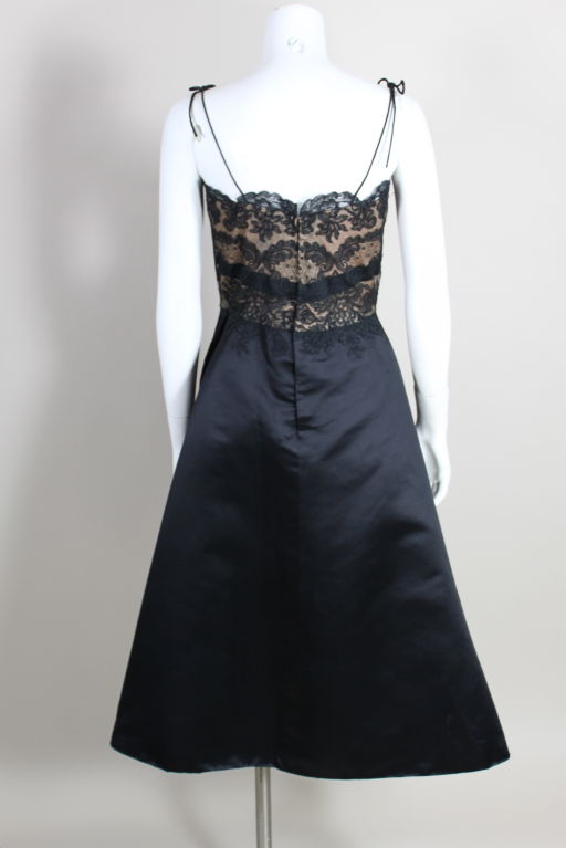 Women's Irene 1950s Black Lace and Satin Cocktail Dress For Sale